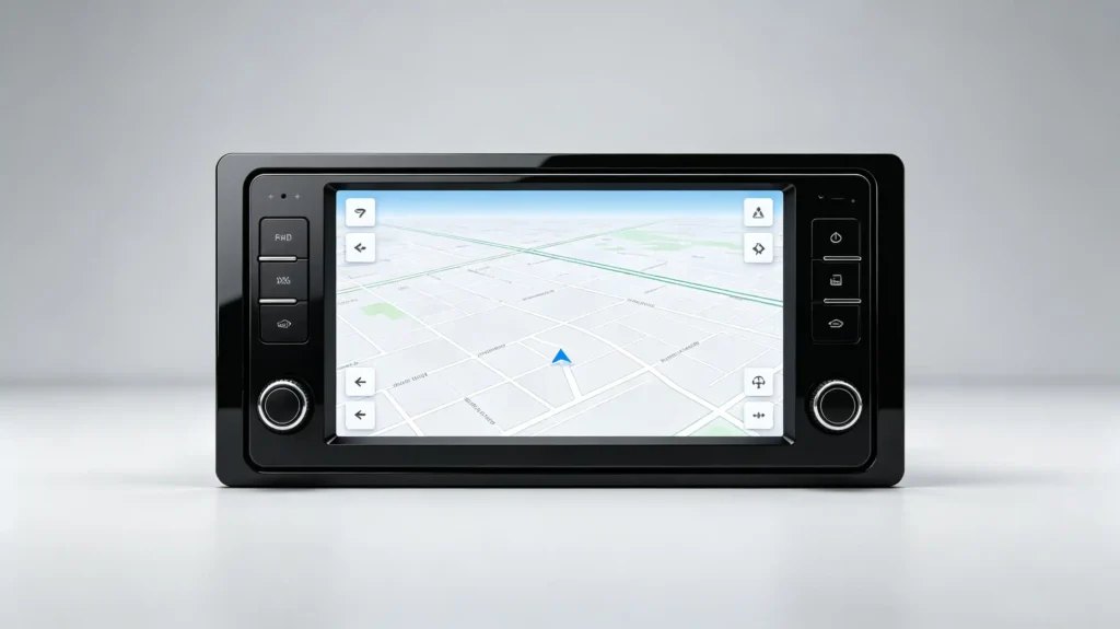 7 inch touch screen car stereo with Double DIN chassis showing 180mm width and 100mm height — ISO 7736 standard fitment