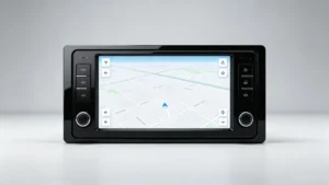 7 inch touch screen car stereo with Double DIN chassis showing 180mm width and 100mm height — ISO 7736 standard fitment