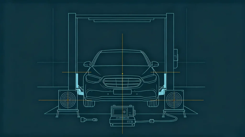 
ADAS-calibration-after-windshield-replacement-with-target-boards-in-service-bay-scaled