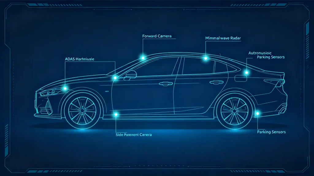 
ADAS-sensors-including-forward-camera-radar-and-ultrasonic-sensors-on-vehicle-scaled