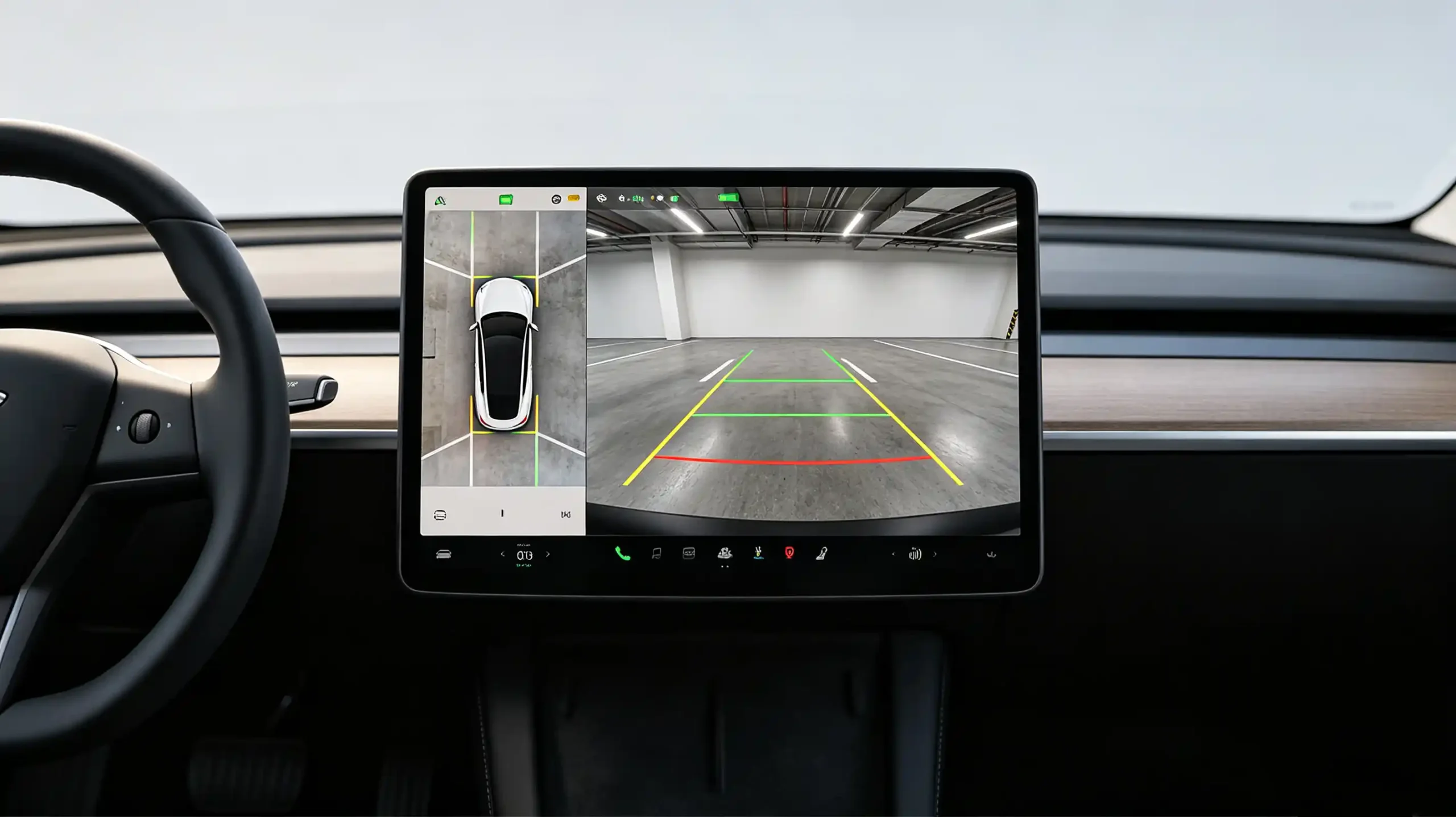 Backup camera display on head unit with dynamic parking guidelines