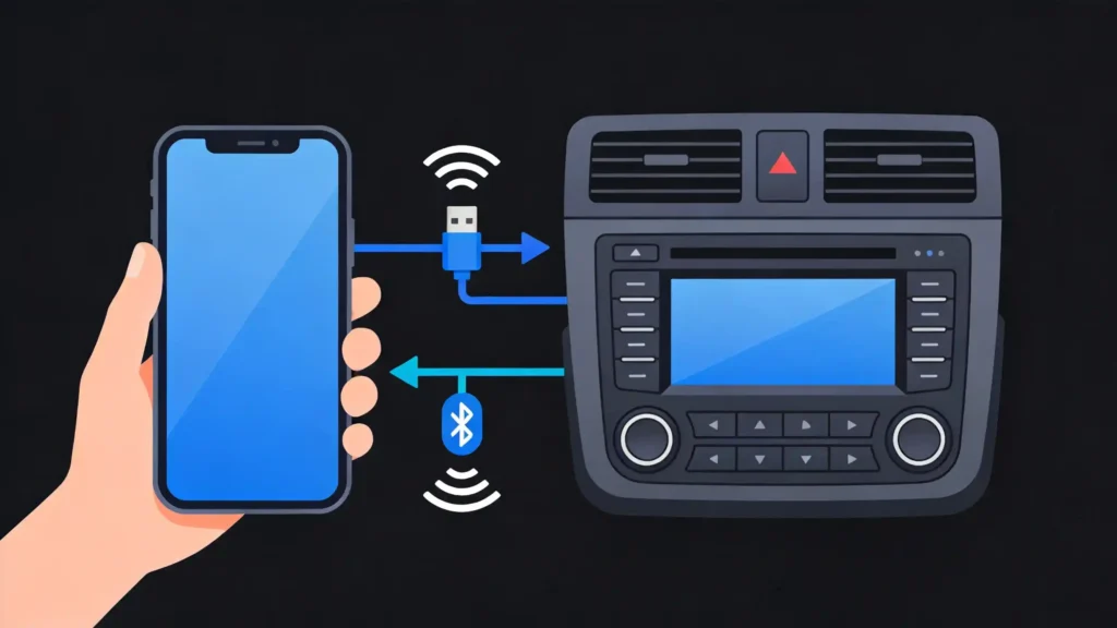 Bluetooth signal range inside vehicle showing signal strength at different phone positions
