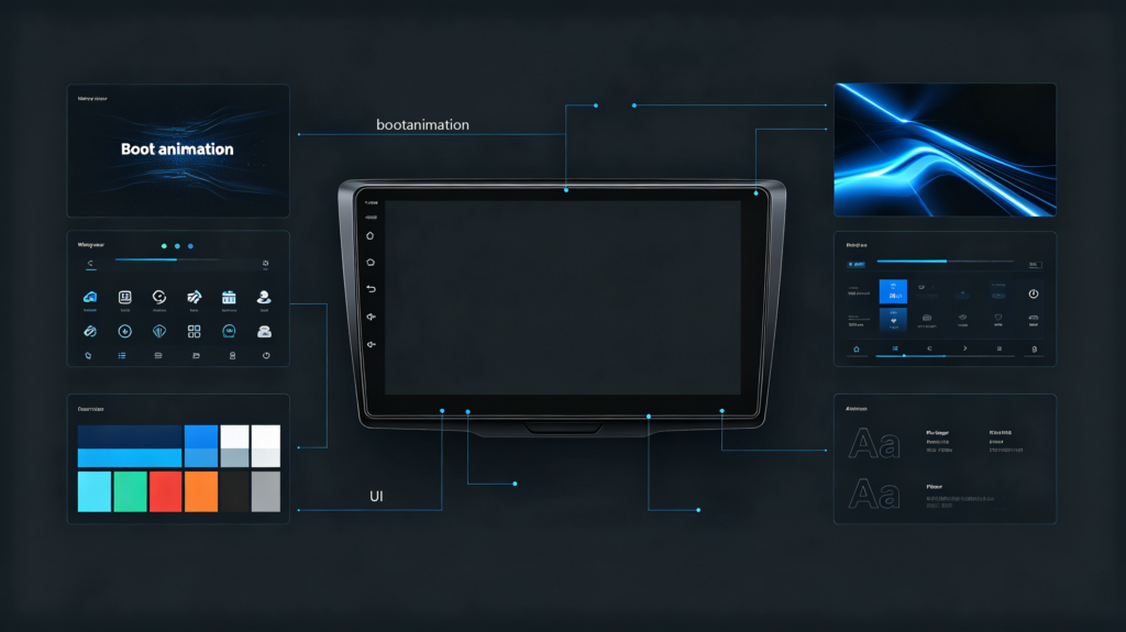 Branding customization elements including boot animation, wallpaper and icon pack