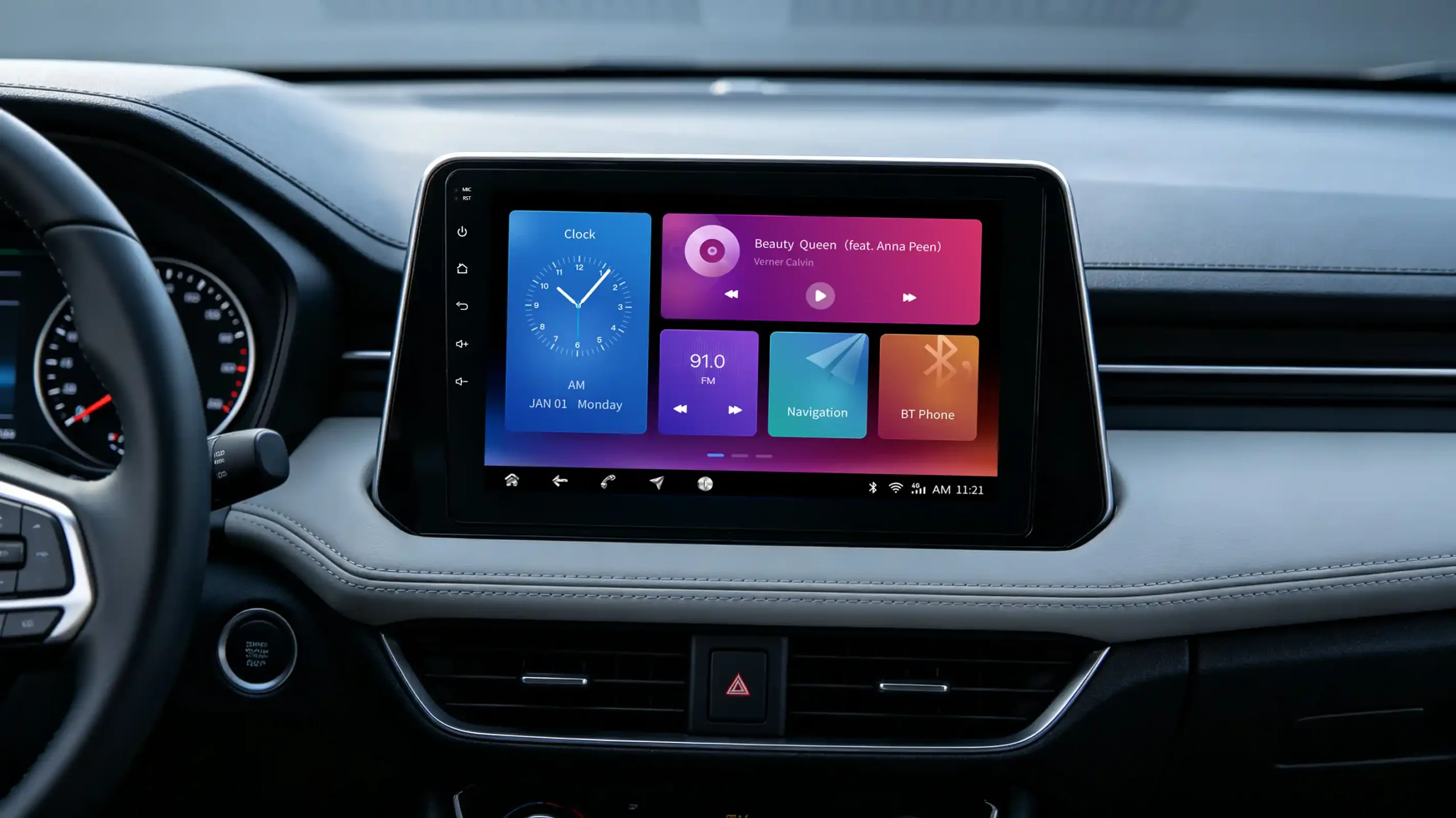 Car head unit Bluetooth connected status showing paired device and signal strength