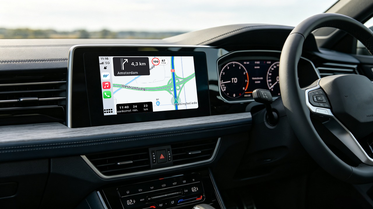 Close up of a high quality car navigation system screen showing GPS map, representing the core product in a B2B automotive electronics sourcing guide