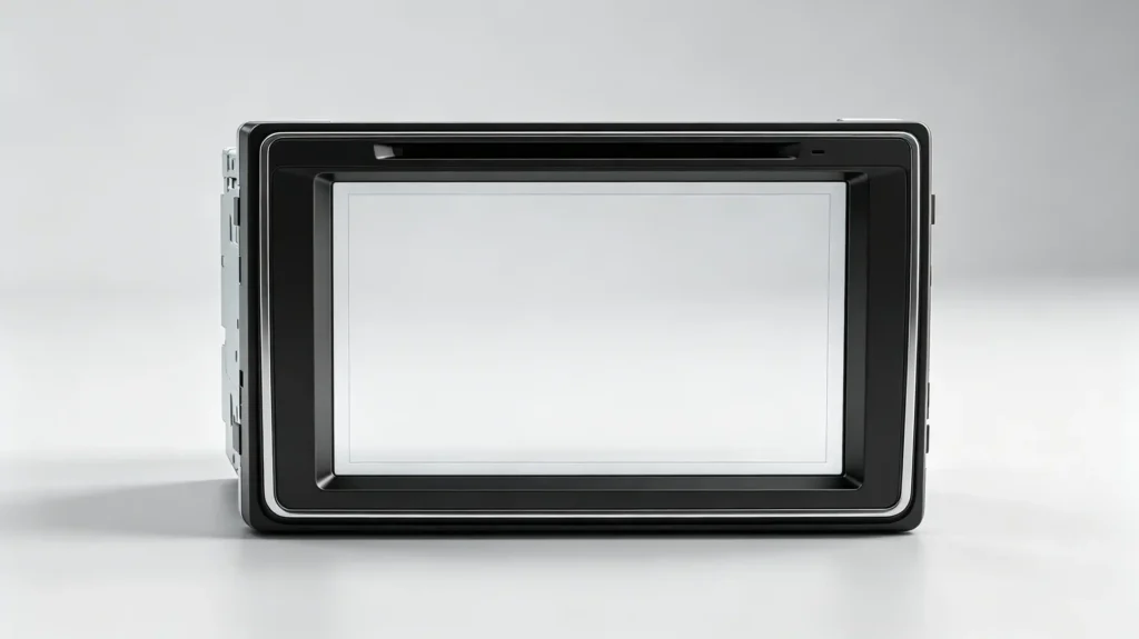 ISO 7736 Double DIN chassis dimensions for 7-inch car stereo — 180mm width x 100mm height with 7-inch diagonal display panel