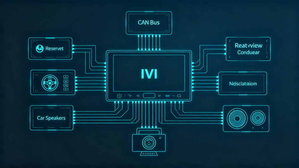 IVI system integration with vehicle CAN Bus, steering controls, camera and audio