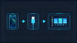 MirrorLink workflow diagram from phone to head unit via USB connection