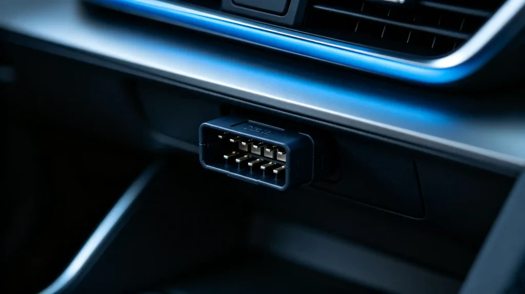 OBD-II 16-pin diagnostic connector under vehicle dashboard