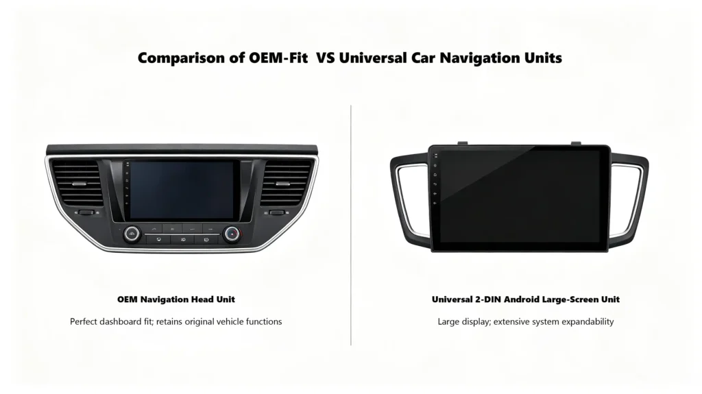 OEM car navigation head unit versus aftermarket Android head unit side-by-side comparison