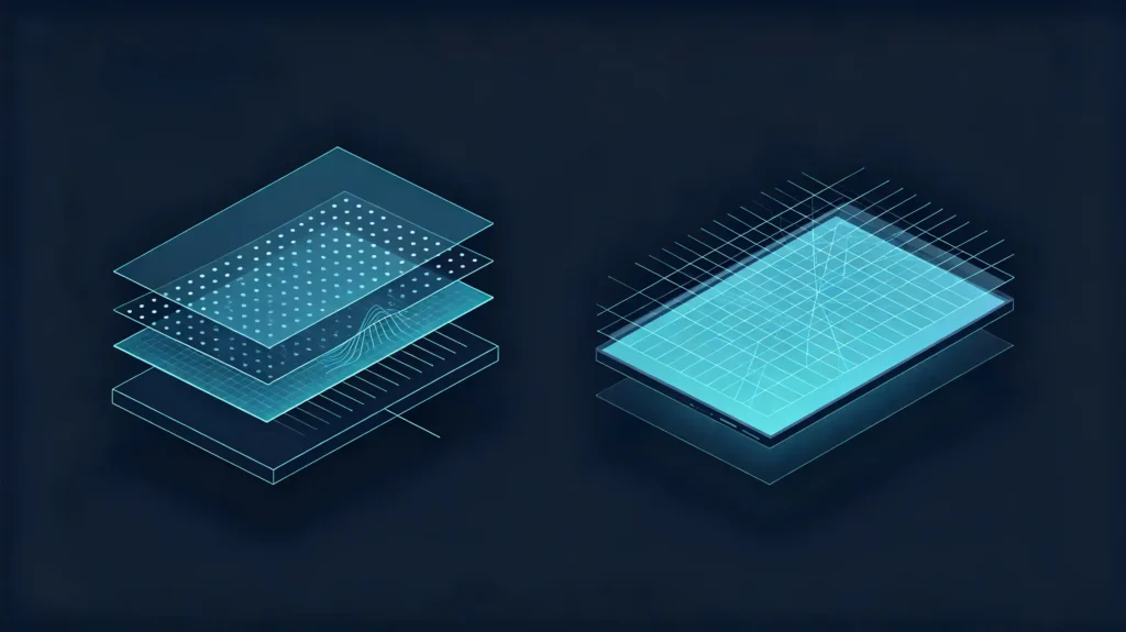Optical bonding vs air-gap display construction cross-section comparison