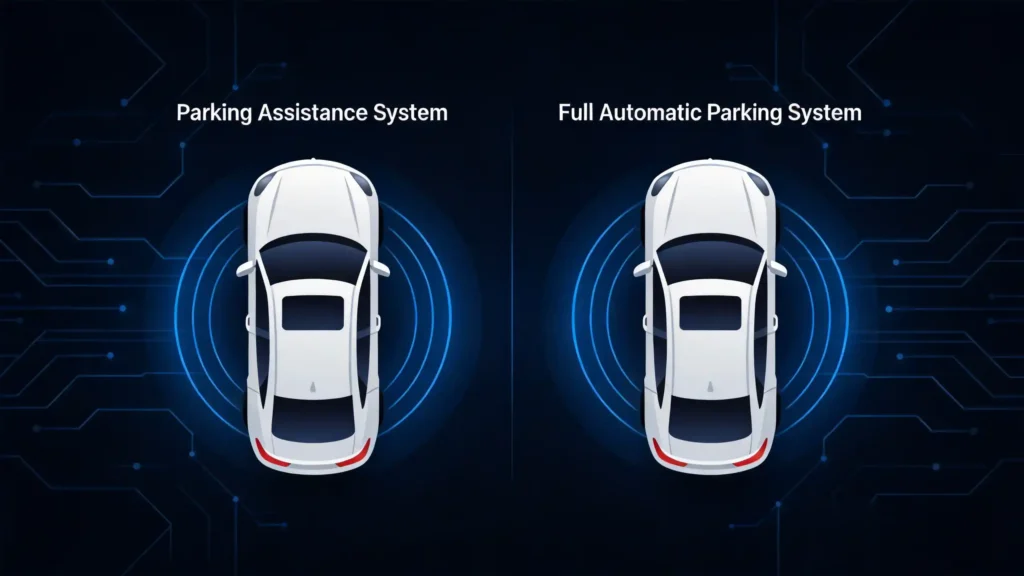 Parking-assistance-vs-automatic-parking-comparison-for-vehicle-technology