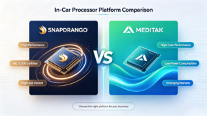 Snapdragon versus MediaTek processor comparison for Android head units — performance, automotive certification, and market positioning differences