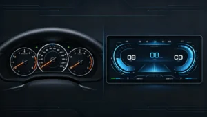 Traditional analog instrument panel vs digital gauge cluster side-by-side comparison