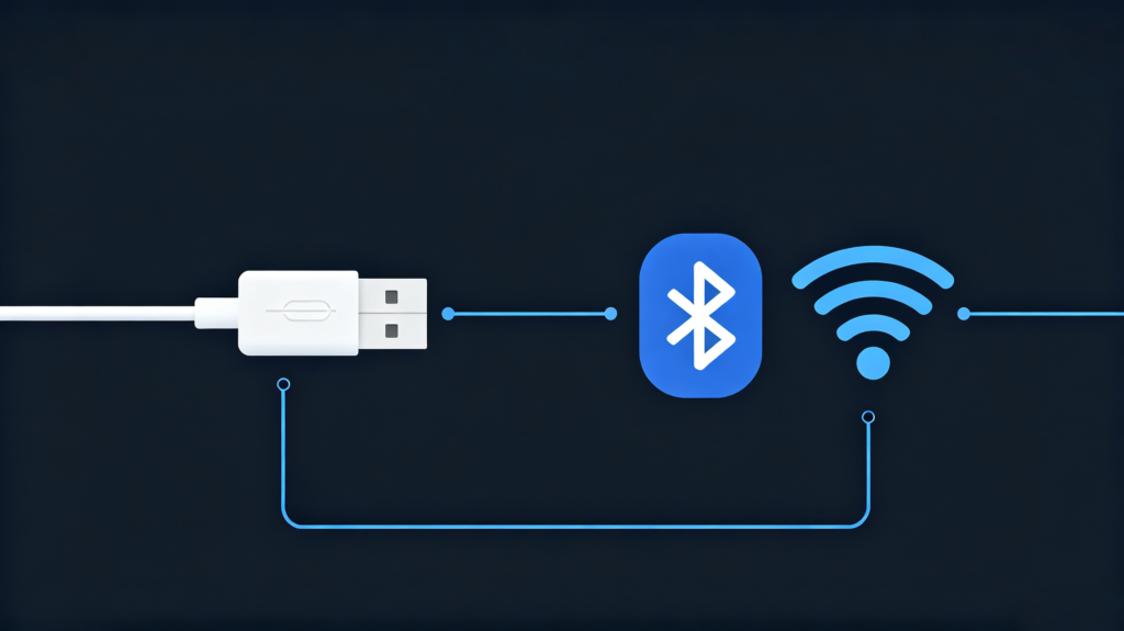 Wired-vs-wireless-smartphone-integration-comparison-showing-USB-cable-and-Bluetooth-Wi-Fi-connection-scaled