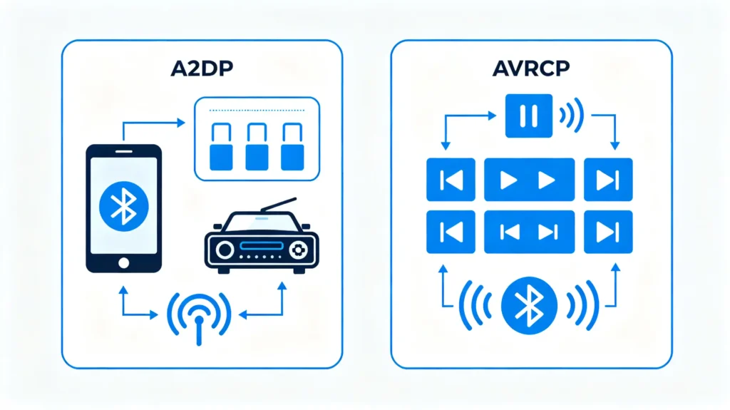 A2DP audio streaming vs AVRCP playback control in car stereo
