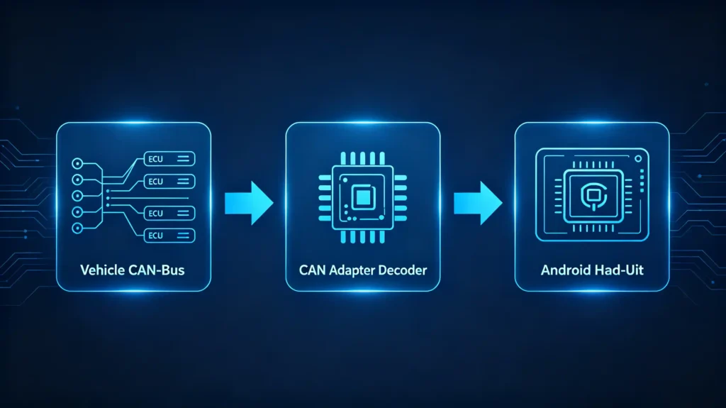 CAN Bus data flow from vehicle to head unit through adapter