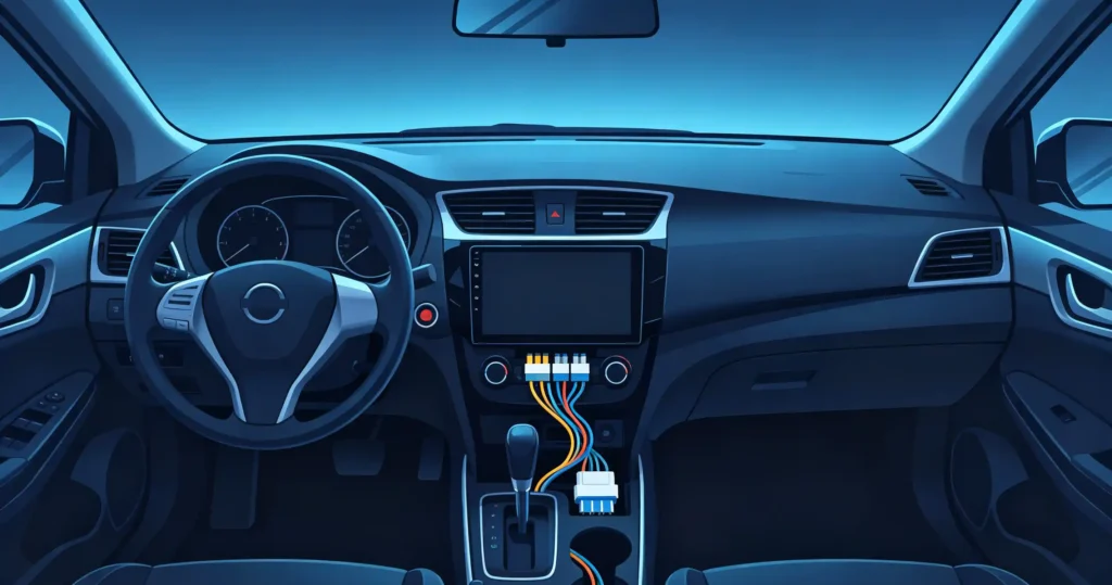 Complete-wiring-harness-system-installed-in-vehicle-with-head-unit-scaled