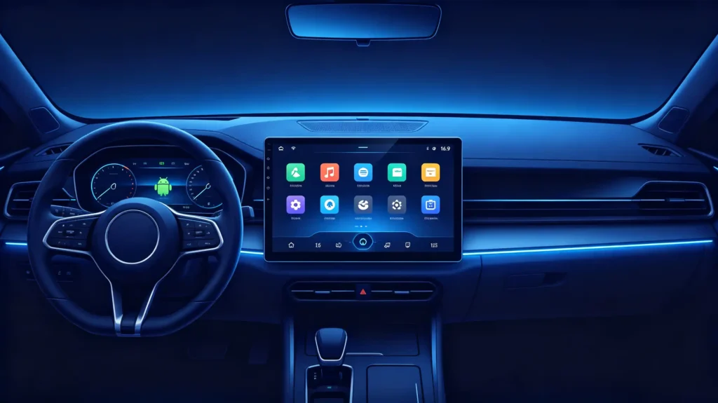 Custom-car-GPS-navigation-UI-with-branded-theme-logo-and-icons-scaled