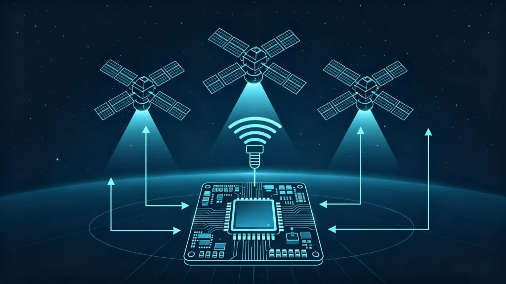 GPS signal path from satellite to vehicle head unit