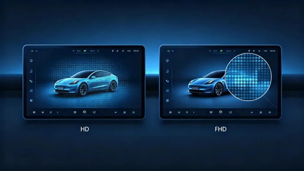 HD vs FHD display quality comparison on car navigation screen