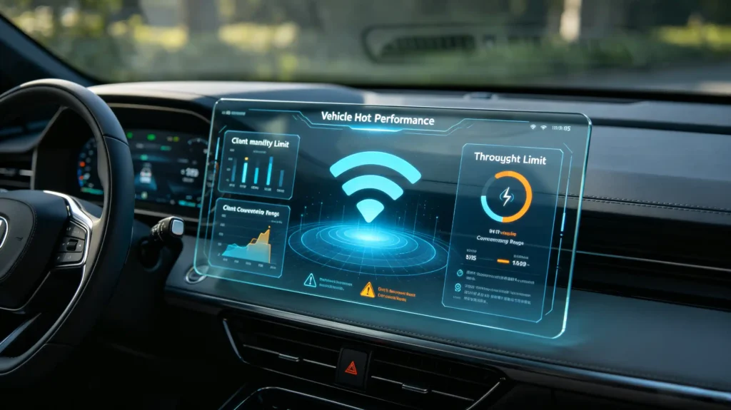 In-car hotspot performance limits including client count and throughput