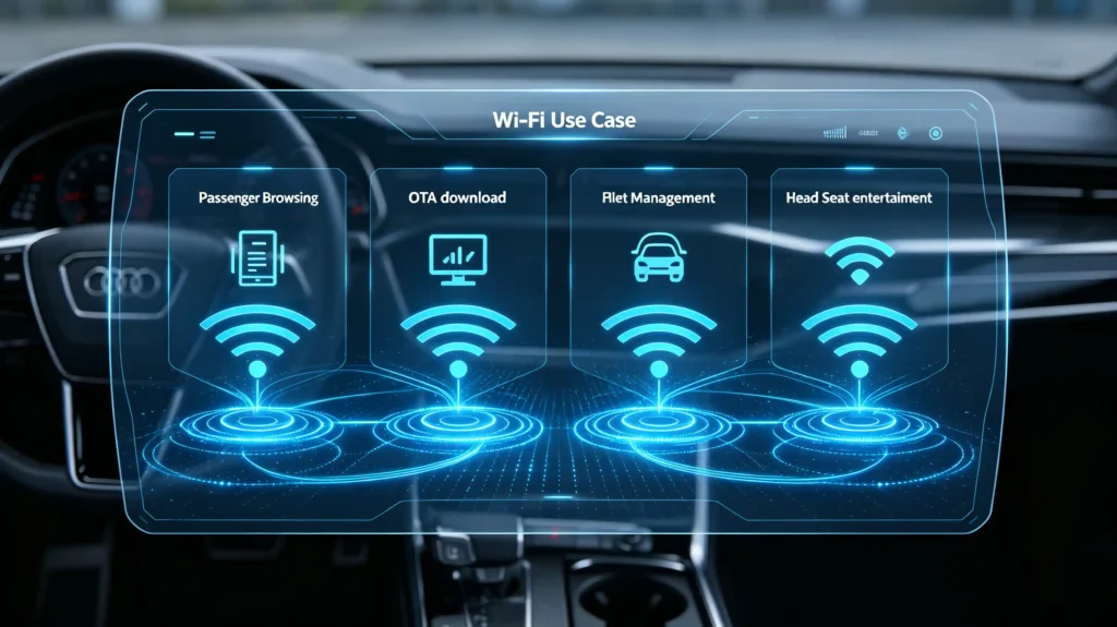 In-car hotspot use cases including passenger internet, OTA and fleet management