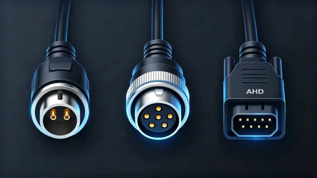 RCA, 4‑pin and AHD camera connector types comparison