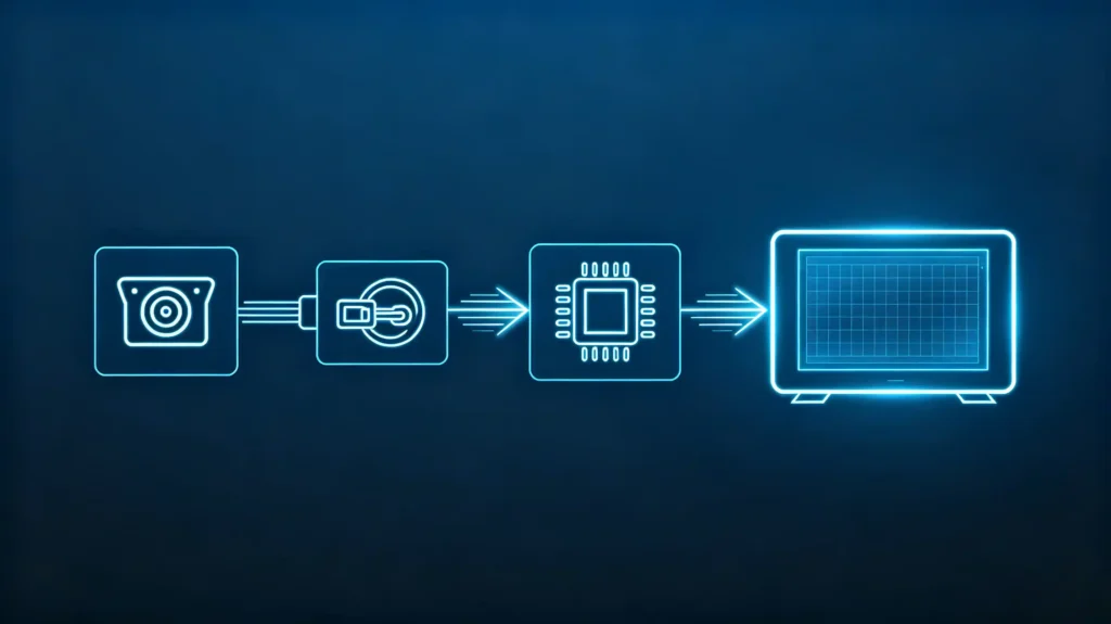 Reverse camera video signal flow from camera to head unit display