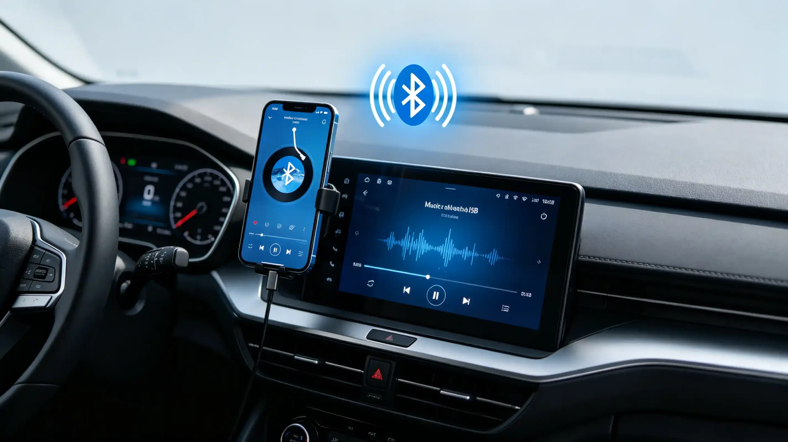 Smartphone streaming music to car stereo via Bluetooth
