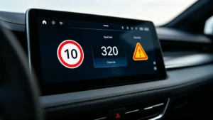 Speed limit display formats including circular icon, numerical and color coding